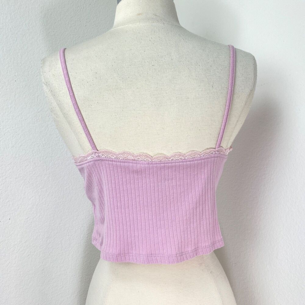 Pac Cares Pink Crop Baby Doll Halter Top Medium Ribbed Knit Lace Boho Fairy Goth - Picture 6 of 9